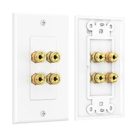 Cable Matters 2-Pack Speaker Wire Wall Plate, Gold Plated Speaker Wall Plate with Banana Plug Binding Post for 2 Speakers, White