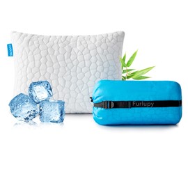 Furlupy Cooling Shredded Gel Memory Foam Pillow for Travel & Camping- Adjustable for Contoured Support - Small Portable Pillow Ideal for Office Nap, Camping, Travel, Car, Airplane,Backpacking