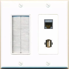 RiteAV CAT7 USB2 with Brush Wall Plate [White]
