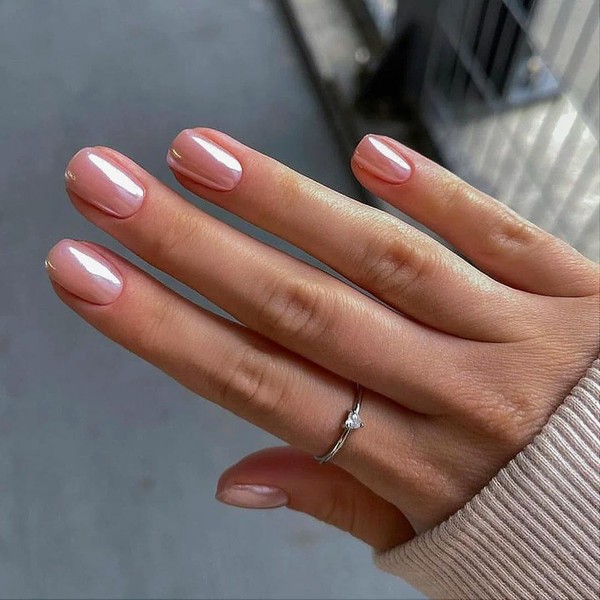 Short Square False Nails - 24pcs Pink Pearlescent Press on