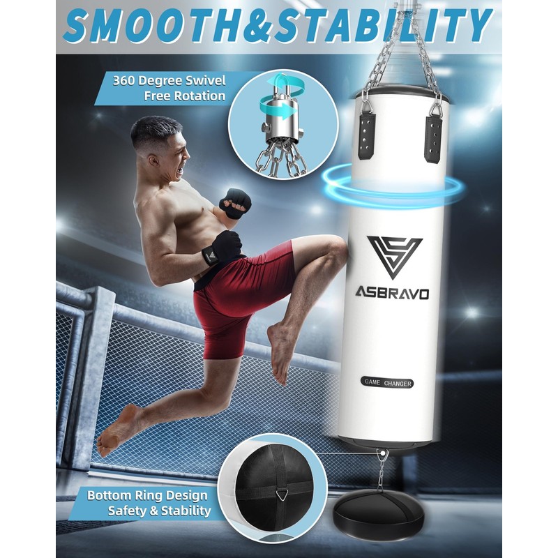 ASBRAVO Punching Bag for Adults, 4ft PU Heavy Boxing Bag
