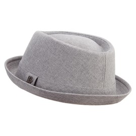 e4Hats.com Big Size Polyester Linen Mixed Porkpie Upbrim Fedora - Grey 2XL-3XL
