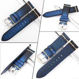 REZERO Leather Watch Bands, Tanned Leather Watch Straps, Black/Brown/Blue/Red/Green/Grey Watch Bands Replacement with Black/Silver/Gold/Rose Gold Buckle for Men, Women 18/19/20/21/22/23/24/26mm