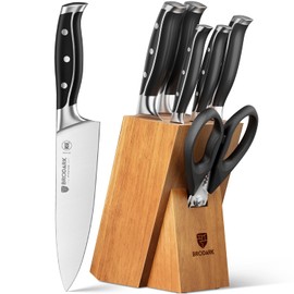 7Pcs Ultra Sharp Kitchen Knife Set, Acacia Wood Block with Scissors