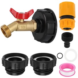275-330 Gallon IBC Tote Tank Adapter, IBC Tote Adapter, 2.44" Fine、2 "Fine, and 2" Coarse Thread,1/2" Male NPT Inlet ×3/4" Male GHT Threaded Brass Hose Faucet Garden Hose Connector, 3-Size