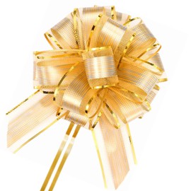 10 Pcs Bows for Gift Wrapping, Organza Gold Bows for Gift Wrapping Gift Baskets Pull Bows Wrapping Pull Bow for Gift Wrapping Cars Baskets Christmas Wrapping Party Decorations