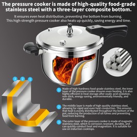 Stainless Steel Pressure Cooker, 6.3 Quart Induction Compatible Pressure Cooker with Pressure Indicator Safeguard Devices,Compatible with Gas & Induction Cooker