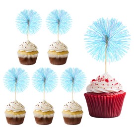 PATIKIL Firework Cupcake Toppers, 30 Pcs Sparkle Tinsel Cupcake Picks Birthday Party Graduation Wedding Foil Decor Cocktail Food Fruit Toothpicks Christmas, Blue