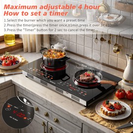 Karienvir 2 Burner Electric Cooktop 110v, 24 Inch Electric Stove Countertop & Built-in, Plug-in Electrics Cooktop, 8 Power Levels & 8 Functions, Touch Control, Safety Lock, Timer, 2000W, Karienvir