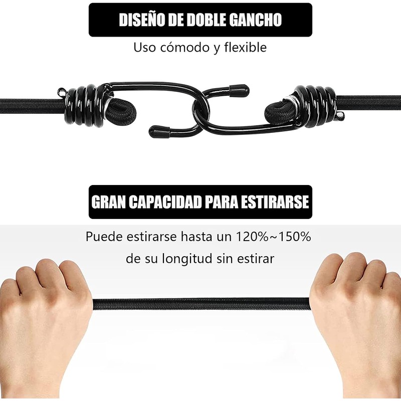 Cuerdas Elásticas, 2 Piezas Cuerda Elástica con Ganchos, Cuerda Elástica