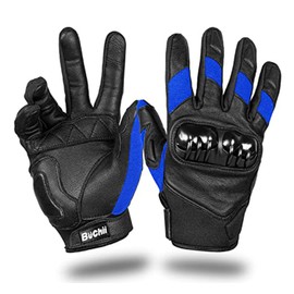 Buchii Leather Motorcycle Gloves Men & Women Multi Purpose Hard Knuckle Cover Full Finger Motorbike Gloves for BMX ATV MTB Riding Road Racing Cycling Climbing Motocross