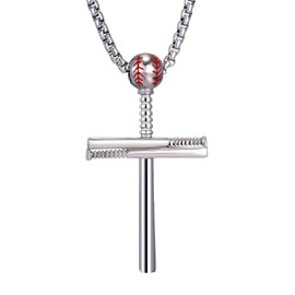 Cross Necklace for men by Pendant Baseball and Baseball Bat Sports Stainless Steel Cross Necklace Athletes men boys gift,Silver 28 inches