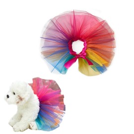 LERTREE Pet Tutu Skirt Lace up Tulle Rainbow Dress for Dog Puppy Cat Party Cosplay Costume (L)