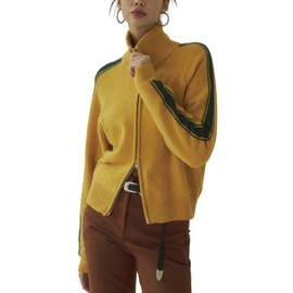 Qiaomai Womens Cardigan Sweaters Zip Up Long Sleeve Knit Sweater Jacket Open Front Outerwear Coats (Yellow-M)