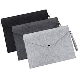 File Folders- Felt Folder Expanding File Folder Paper Envelope A4 Folders with Lanyard (3 PCS) (Light Gray+Dark Gray+Black, One Size)