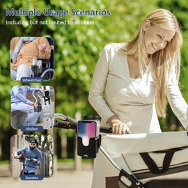 Universal Stroller Cup Holder with Phone Holder, 360°Rotatable Bottle Holder with Strong Clip, Accessories for Stroller, Bike, Wheelchair, Walker, Scooter