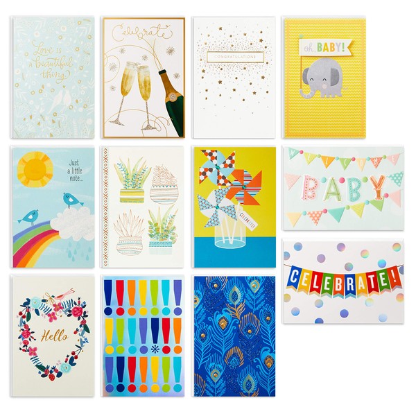 Hallmark All Occasion Cards Assortment—Birthday, Congratulations, Blank Cards (12 Cards with Envelopes, Refill Pack Card Organizer Box)