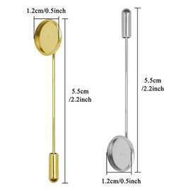 20pcs Flat Round Tray Lapel Pin Round Tray Safety Pins Lapel Sticks Blank Brooch Bases Safety Blank Brooch Pin for Men Women Suit Tie DIY Costume Jewelry Making Accessories (Gold, White K)