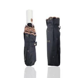 Nuxer UV Umbrella Protection Sun Compact Umbrella for Rain Folding Travel Umbrella Automatic Open Close UPF 50+ Windproof Umbrella (Golden pattern・black)