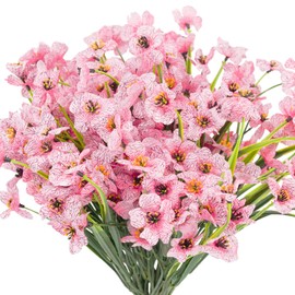 WOHSEROM 12 Bundles Artificial Violet Flowers Artificial Flowers Fake Silk Flowers for Indoor Outside Garden Home Wedding Farmhouse Porch Box Decor（Pink）