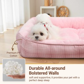 MIHIKK MIHIKK Rectangle Dog Beds for Small Medium Dogs & Cats, Orthopedic Sleeping Pet Bed for Couch with Durable Puppy Cuddler and Anti-Slip Bottom Machine Washable 25 * 21 Inch (Pink)
