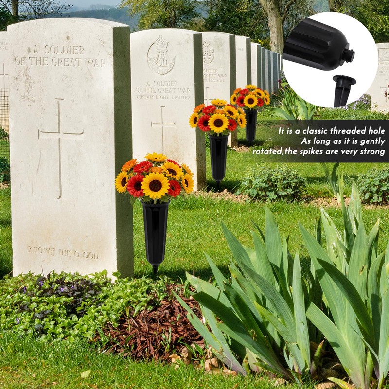 4 pieces Grave Vases with Spikes, Plastic Flower Holder Memorial
