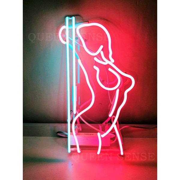 Queen Sense 14" Live Nudes Pole Dancer Girl Neon Sign Light Decorated Acrylic Panel Handmade Beer Bar Pub Man Cave Lamp UT182