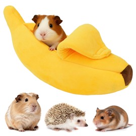 GNEORA Guinea Pig Bed, Plush Guinea Pigs Hideout for Small Animal Cage Accessories, Washable Guinea Pig Toys for Small Pet Hedgehog Chinchilla, Rabbit, Ferret Sleep House (Yellow Banana Style)