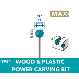 Dremel MAX High Performance (9951DM) Power Carving Bit, Stainless Steel Material, 9mm Diameter "Ball" for Agressive Carving of concave Surfaces in Wood, Plastic, EVA Foam and Rubber