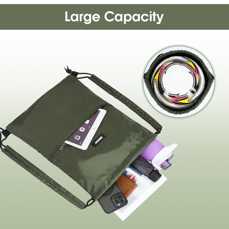 WANDF Drawstring Backpack with Shoulder Pads Sports Gym Bag Water