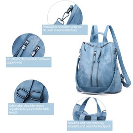 ROOSALANCE Backpack Purse for Women, Fashion Women Backpack Purse Convertible Shoulder Bags Handbags, Mothers Day Gifts for Mom, Aunt, Ladies Small Leather Waterproof Satchel Travel Bag Blue