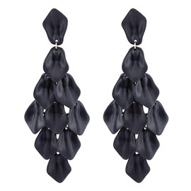 Kaseakia Arcylic Petal Chandelier Dangle Earrings for Women, Resin Flower Tassel Boho Bohemian Fashion Drop Earrings for Her (Black)