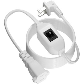 [6-Feet] On Off Switch Extension Cord, Right Angle 2-Prong Polarized Extension Cord with On-Off Inline Switch 12A 125V for Your Chargers/Lamp/Power Adapters etc, 16AWG Cord White Collor