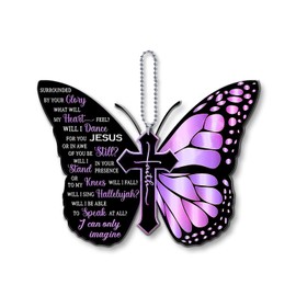 LUVINGRACE Purple Butterfly Car Rearview Mirror Hanging Accessories, Keepsake Christmas Ornament, Butterfly hanging for Car,, Gift decoration Christmas Tree Decorations 3''