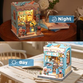 CUTEBEE Book Nook Kit - DIY Miniature House Dollhouse Kit for Adults and Teens, Booknook Tiny House Ice Cream Shop Bookshelf Decor 3D Wooden Puzzle, Gifts for Family, Friends (Bella's Ice Cream)
