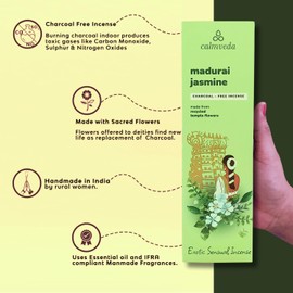 Madurai Jasmine Incense Sticks Exotic - Sensual Aroma (80 Sticks) Charcoal Free Incense, Made from Upcycled Flowers | Rich Decadent from Green, Fruity Yet Creamy Floral | Encens en Baton |