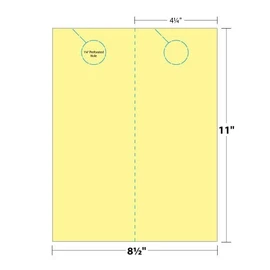 Blanks/USA 4.25" x 11" No-Cut Door Hanger on 8.5" x 11", Canary 67 Lb. Bristol Cover, 500/pack