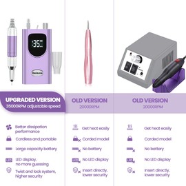 Delanie Professional Portable Electric Nail Drill Machine, 35000 RPM Rechargeable Cordless Nail Filer Electric Nail File Efle for Dip Powder Acrylic Gel Nail, Salon Nail Tool, Violet