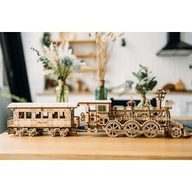 Wood Trick Wooden Train Toy Set with Railway - Mechanical Locomotive Train Model Kit - 3D Wooden Puzzle Puzzle for Adults and Kids, Best DIY Toy