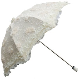 Honeystore Vintage Sun Umbrella 2 Folding Bridal Wedding Lace Parasol Decoration Ivory