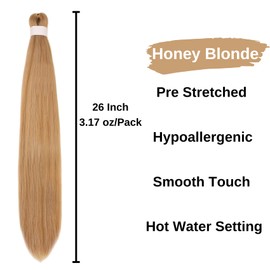 Honey Blonde Braiding Hair Pre Stretched Hypoallergenic Prestretched Synthetic Braiding Hair for Braids Yaki Texture Hot Water Setting