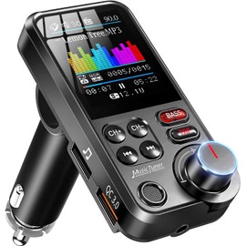 HUNDRUP 2023 (3rd Generation) FM Transmitter, BT93, Bluetooth 5.0, 7 Types of EQ Settings, QC3.0 Rapid Charging, 2 USB Ports, 1.8 Inch Color Screen, Treble/Bass DIY Adjustment, USB x 2, Handsfree
