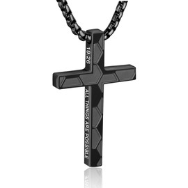 WINFY Soccer Cross Necklace for Boys Men Inspirational Christian Bible Verse Cross Pendant Stainless Steel Chain 20+2 inch Soccer Jewelry Religious Gift for Men(Black 19-26)