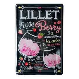 Lillet Wild Berry Cocktail Recipe Tin Sign - Retro Decorative Sign - Metal Sign for Decoration of Kitchen Beach Bar Pub Cellar Bar Lounge Pub - Instructions for Long Drink Mixing - 20 x 30 cm