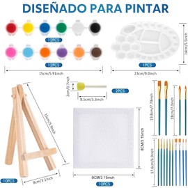 Mini Lienzos y Caballetes, 10 Juegos de Caballete de Pintura con Mini Lienzos y Bastidores, 14 Pinceles Profesionales, 1 Paletas de Arte, 12 Colores de Pintura Lavable, Ideal para Niños, Casa, Escuela