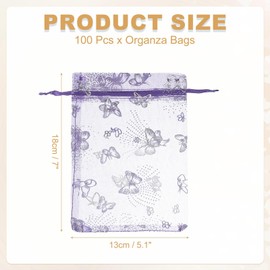 PATIKIL Organza Bags, 100 Pcs 5.1 x 7 Inch Mesh Candy Pouch with Drawstring Butterfly Jewelry Gift Bags for Wedding Christmas Festival Makeup Supply, Light Purple Silver
