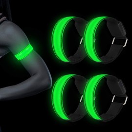 Nasharia set of 4 LED bracelets, reflective LED light bracelets, light strip, for children at night, safety light for running, jogging, dog walking and other outdoor sports, green