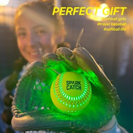 SPARK CATCH Light Up Softball 12", Glow in The Dark Fastpitch Slowpitch, Sports Gear Accessories Gifts for Girls, Teens, and Travel Softball Players (Impact Activated - Neon Green)