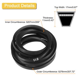 uxcell B205 Classic Wrapped V-Belt, 208" Outside Circumference Wrapped Industrial Rubber V-Belt A Profile V-Belt for Industrial Machinery Equipment, Black