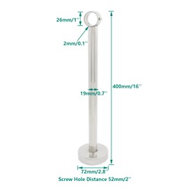 2 Pack Ceiling Mount Bracket, Stainless Steel Wardrobe Pipe Bracket Rod Holder Ceiling Holder, ULIFESTAR Shower Curtain Closet Wardrobe Rod Lever Support Holder Pipe Flange Socket (D*H)26*400mm/1*16''